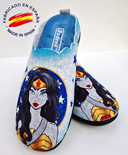 Zapatillas inspiradas en Wonder Woman fieltro estar por casa cómodas mujer - Fan art by Maria Latorre (Talla 35)