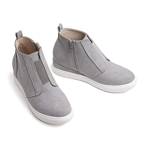 Zapatillas Mujer Cuña Sneakers Plataforma Zapatos Altas Cremallera Botín Respirable Casual Comodas Gris Talla 43 EU