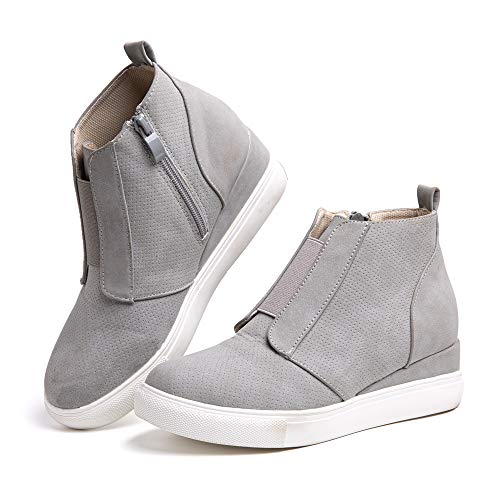 Zapatillas Mujer Cuña Sneakers Plataforma Zapatos Altas Cremallera Botín Respirable Casual Comodas Gris Talla 43 EU
