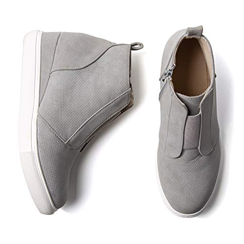 Zapatillas Mujer Cuña Sneakers Plataforma Zapatos Altas Cremallera Botín Respirable Casual Comodas Gris Talla 43 EU