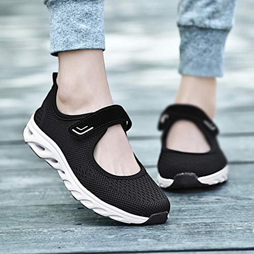 Zapatillas para Mujer Deportivo Sandalias Merceditas Ligero Mary Jane Deportes para Caminar Yoga Mocasines Verano Correr Calzado Negro EU38
