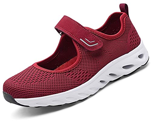 Zapatillas para Mujer Deportivo Sandalias Merceditas Ligero Mary Jane Deportes para Caminar Yoga Mocasines Verano Correr Calzado Rojo EU37