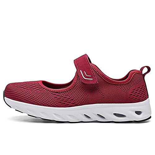 Zapatillas para Mujer Deportivo Sandalias Merceditas Ligero Mary Jane Deportes para Caminar Yoga Mocasines Verano Correr Calzado Rojo EU37