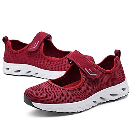 Zapatillas para Mujer Deportivo Sandalias Merceditas Ligero Mary Jane Deportes para Caminar Yoga Mocasines Verano Correr Calzado Rojo EU37