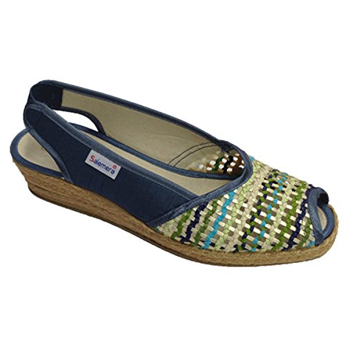Zapatillas señora Abiertas Punta y talón cuña Baja Salemera en Azul Talla 38