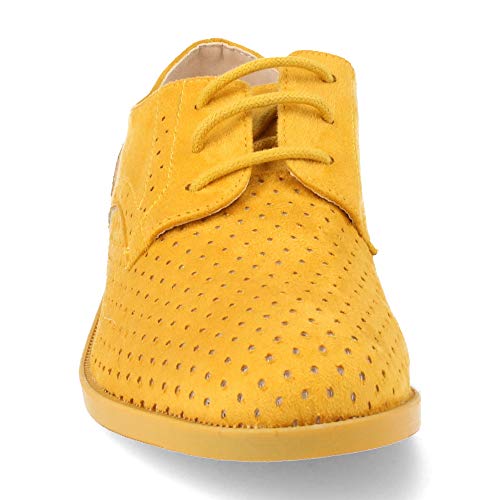 Zapato Blucher de Mujer Plano Perforado con Cordones Primavera Verano 2019 Talla 36 Amarillo
