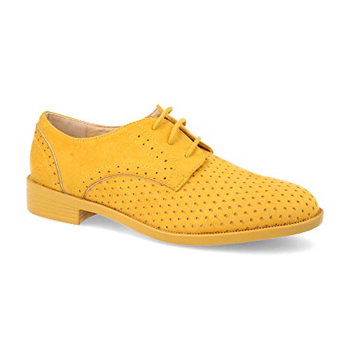 Zapato Blucher de Mujer Plano Perforado con Cordones Primavera Verano 2019 Talla 36 Amarillo