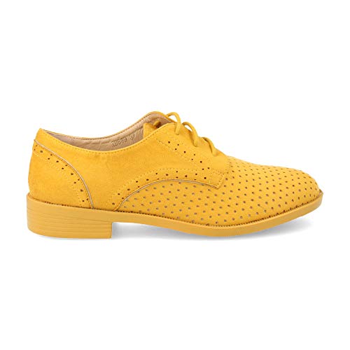 Zapato Blucher de Mujer Plano Perforado con Cordones Primavera Verano 2019 Talla 36 Amarillo