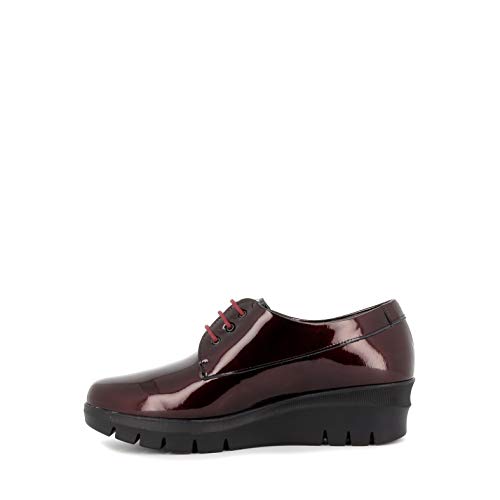 Zapato Cordones en Piel Acharolada, Plantilla Extraible (Burdeos, Numeric_40)
