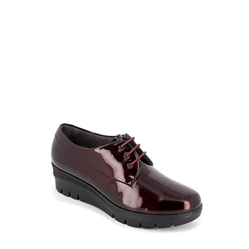Zapato Cordones en Piel Acharolada, Plantilla Extraible (Burdeos, Numeric_40)