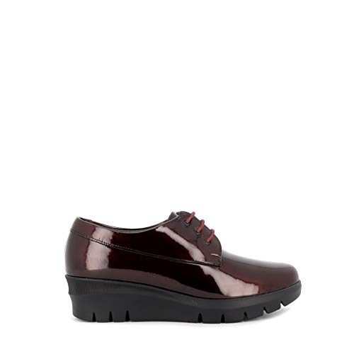 Zapato Cordones en Piel Acharolada, Plantilla Extraible (Burdeos, Numeric_40)