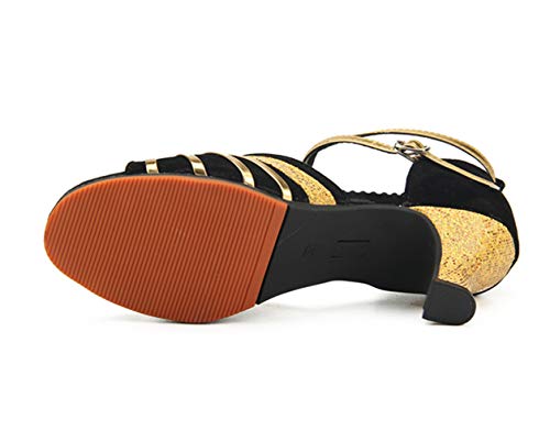 Zapato de Baile Latino para Mujer con Punta Cerrada - Standard Modern Tango Ballroom Salsa Party Tobillera con Correa Tacón Baile Damas Contemporáneo (Negro,38 EU Talla Fabricante 39