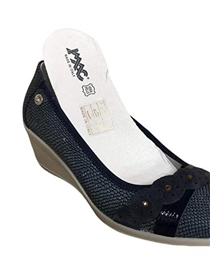 Zapato de mujer bailarina de piel estampada plantilla de piel extraíble tacón 5 cm artículo iMac 305640 Made in Italy Azul Size: 37 EU