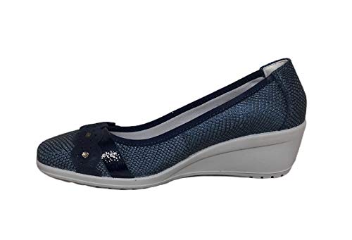 Zapato de mujer bailarina de piel estampada plantilla de piel extraíble tacón 5 cm artículo iMac 305640 Made in Italy Azul Size: 37 EU