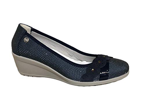 Zapato de mujer bailarina de piel estampada plantilla de piel extraíble tacón 5 cm artículo iMac 305640 Made in Italy Azul Size: 37 EU