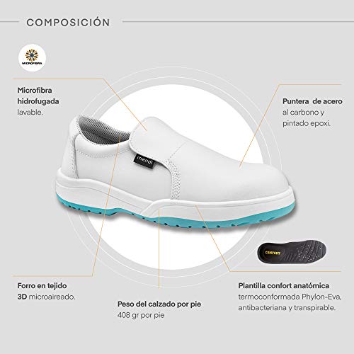 Zapato de Seguridad para Hombre y Mujer/Zapato de Trabajo Comodos con Puntera Reforzada de Acero Calzado Laboral Antideslizantes antifatiga Ligero y Muy Comodos (Blanco, Numeric_42)