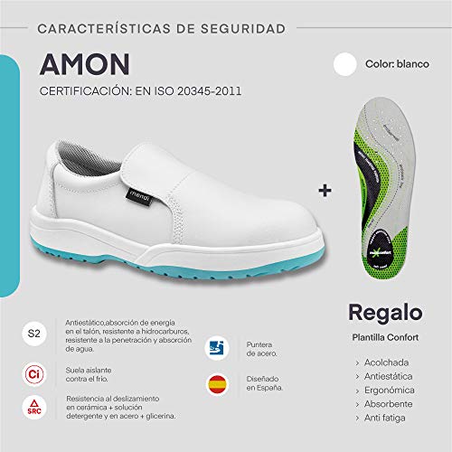 Zapato de Seguridad para Hombre y Mujer/Zapato de Trabajo Comodos con Puntera Reforzada de Acero Calzado Laboral Antideslizantes antifatiga Ligero y Muy Comodos (Blanco, Numeric_42)