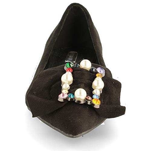 Zapato de Tacon Cuadrado y Punta Fina, con Detalle de Hebilla con Adornos de Pedreria. Altura del Tacon: 1,5 cm. Talla 38 Negro