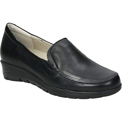 Zapato en Piel con Elasticos y Plantilla Extraible cuñita de 3cm (Negro, Numeric_38)