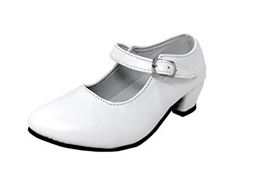Zapato Flamenco Danza Baile Sevillanas niña Mujer Negro Blanco (28, Blanco)