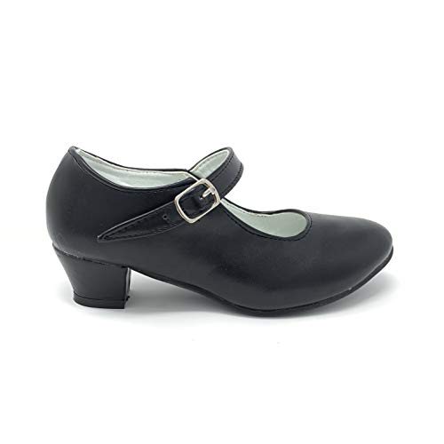 Zapato Flamenco Danza Baile Sevillanas niña Mujer Negro Blanco (28, Negro)