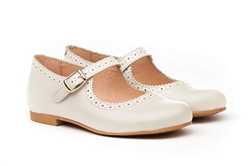 . Zapato Francesita niñas de Piel Fabricados en España. Disponible Desde la Talla 28 hasta la Talla 36 - Mi Pequeña Modelo 690V Color Blanco,Marino,Rosa y Beige.