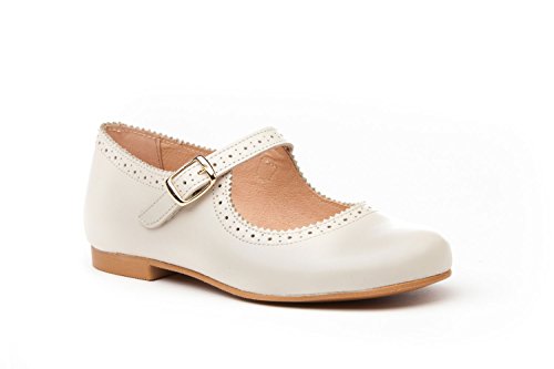 . Zapato Francesita niñas de Piel Fabricados en España. Disponible Desde la Talla 28 hasta la Talla 36 - Mi Pequeña Modelo 690V Color Blanco,Marino,Rosa y Beige.