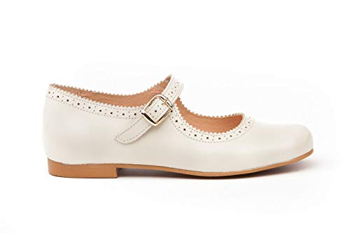 . Zapato Francesita niñas de Piel Fabricados en España. Disponible Desde la Talla 28 hasta la Talla 36 - Mi Pequeña Modelo 690V Color Blanco,Marino,Rosa y Beige.