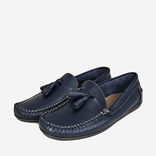 Zapato Mocasin Castellano Piel de Hombre Borlas Color Marino