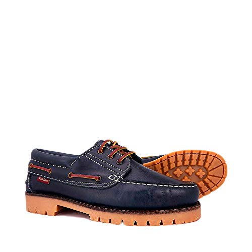 Zapato Náutico Piel Clásico con Cordones Suela Goma Antideslizante Hecho en España Azul - Zankos Original