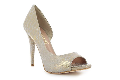 Zapato salón despuntado Piel Mujer Ceremonia con tacón diseño Exclusivo Fabricado en España (Dorado, Numeric_37)