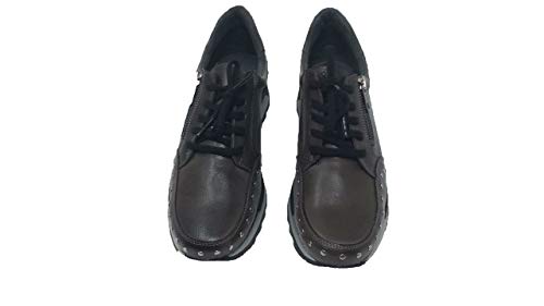 Zapato/Aback/Mujer/Empeine de Piel/Cierre con Cremallera y Cordones/Suela Ligera de Poliuretano/Color Gris Elefante/Talla 40