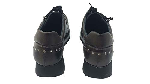 Zapato/Aback/Mujer/Empeine de Piel/Cierre con Cremallera y Cordones/Suela Ligera de Poliuretano/Color Gris Elefante/Talla 40