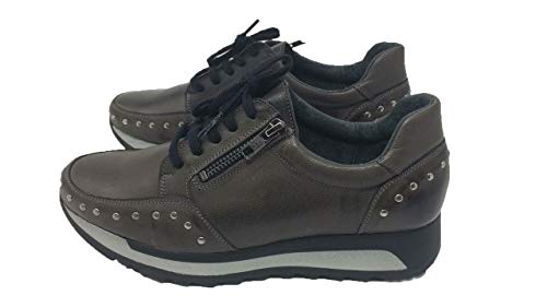 Zapato/Aback/Mujer/Empeine de Piel/Cierre con Cremallera y Cordones/Suela Ligera de Poliuretano/Color Gris Elefante/Talla 40