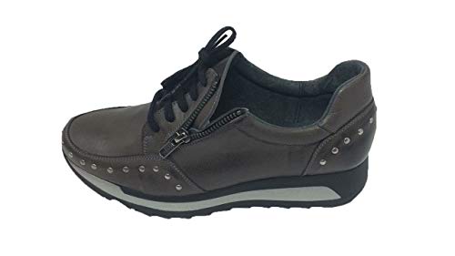 Zapato/Aback/Mujer/Empeine de Piel/Cierre con Cremallera y Cordones/Suela Ligera de Poliuretano/Color Gris Elefante/Talla 40