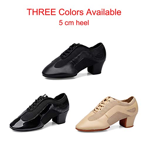 Zapatos Baile Latino Mujer Cuero Comodo Respirable Zapatillas Baile con Cordones Moderno Salon Salsa Jazz Flamenco Tacon