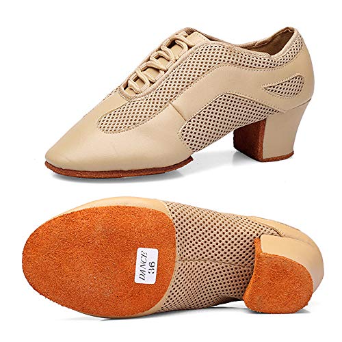 Zapatos Baile Latino Mujer Cuero Comodo Respirable Zapatillas Baile con Cordones Moderno Salon Salsa Jazz Flamenco Tacon