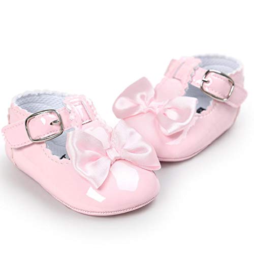Zapatos Bebé Niña 2019 SHOBDW Zapatos De Princesa Dulce Pisos Zapatos Cuna Suela Suave Antideslizante Zapatillas Zapatos Lindos del Bowknot Primeros Pasos Zapatos Bebé Recién Nacida(Rosa,12~18)