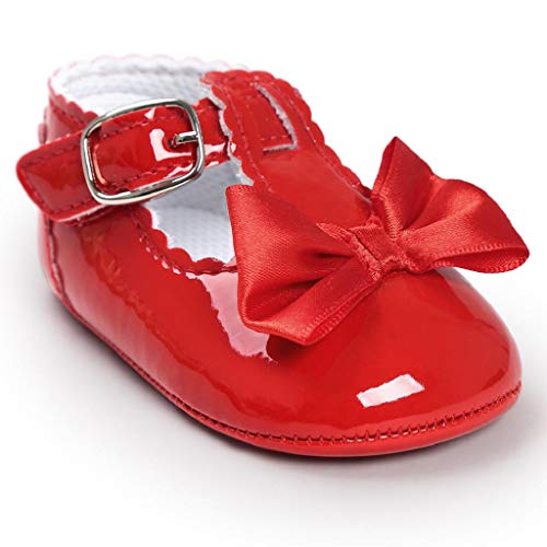 Zapatos Bebé Niña 2019 SHOBDW Zapatos De Princesa Dulce Pisos Zapatos Cuna Suela Suave Antideslizante Zapatillas Zapatos Lindos del Bowknot Primeros Pasos Zapatos Bebé Recién Nacida(Rojo,0~6)
