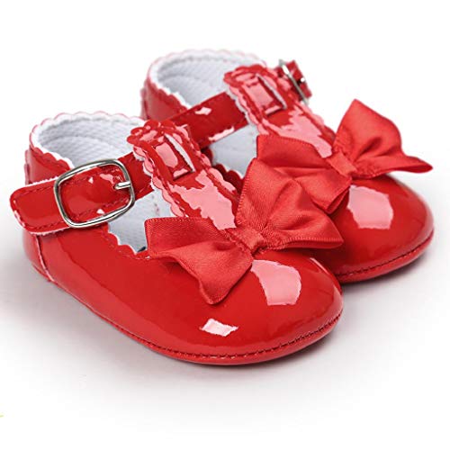 Zapatos Bebé Niña 2019 SHOBDW Zapatos De Princesa Dulce Pisos Zapatos Cuna Suela Suave Antideslizante Zapatillas Zapatos Lindos del Bowknot Primeros Pasos Zapatos Bebé Recién Nacida(Rojo,0~6)