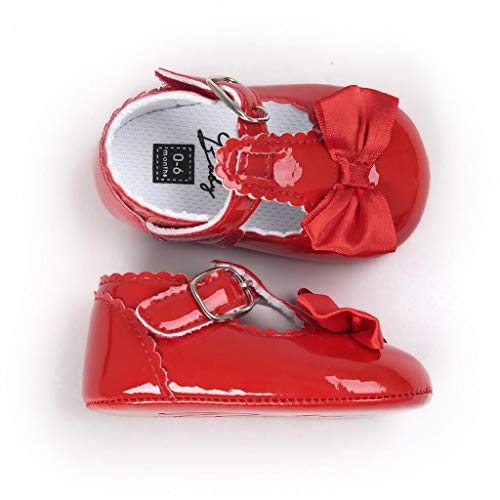 Zapatos Bebé Niña 2019 SHOBDW Zapatos De Princesa Dulce Pisos Zapatos Cuna Suela Suave Antideslizante Zapatillas Zapatos Lindos del Bowknot Primeros Pasos Zapatos Bebé Recién Nacida(Rojo,0~6)