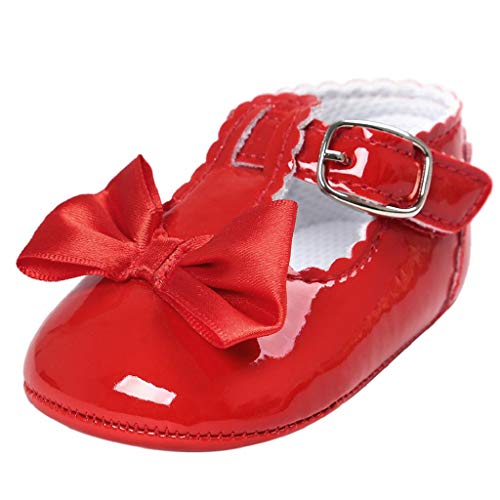 Zapatos Bebé Niña 2019 SHOBDW Zapatos De Princesa Dulce Pisos Zapatos Cuna Suela Suave Antideslizante Zapatillas Zapatos Lindos del Bowknot Primeros Pasos Zapatos Bebé Recién Nacida(Rojo,0~6)