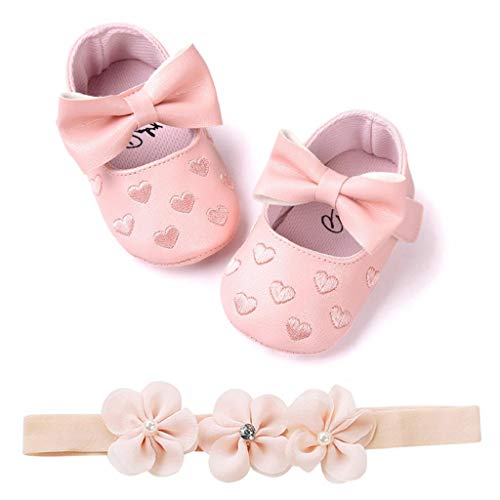 Zapatos Bebé Niña+Diademas SHOBDW Regalo Flores Suela Suave Antideslizante Zapatillas Lindo Dulce Bowknot Zapatos De Princesa Zapatos Bebe Primeros Pasos 2019 Zapatos Bebé Recién Nacida(Rosa,6~12)