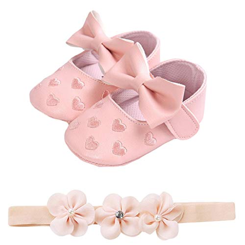 Zapatos Bebé Niña+Diademas SHOBDW Regalo Flores Suela Suave Antideslizante Zapatillas Lindo Dulce Bowknot Zapatos De Princesa Zapatos Bebe Primeros Pasos 2019 Zapatos Bebé Recién Nacida(Rosa,6~12)