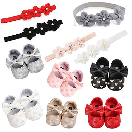 Zapatos Bebé Niña+Diademas SHOBDW Regalo Flores Suela Suave Antideslizante Zapatillas Lindo Dulce Bowknot Zapatos De Princesa Zapatos Bebe Primeros Pasos 2019 Zapatos Bebé Recién Nacida(Rosa,6~12)