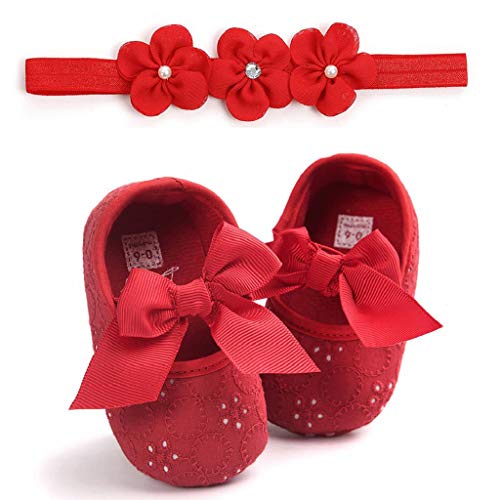 Zapatos Bebé Niña+Diademas SHOBDW Suela Suave Antideslizante Zapatillas Linda Linda Flor Encantadora Zapatos De Princesa Zapatos Bebé Recién Nacida 2019 Zapatos Bebe Primeros Pasos(Rojo,0~6)