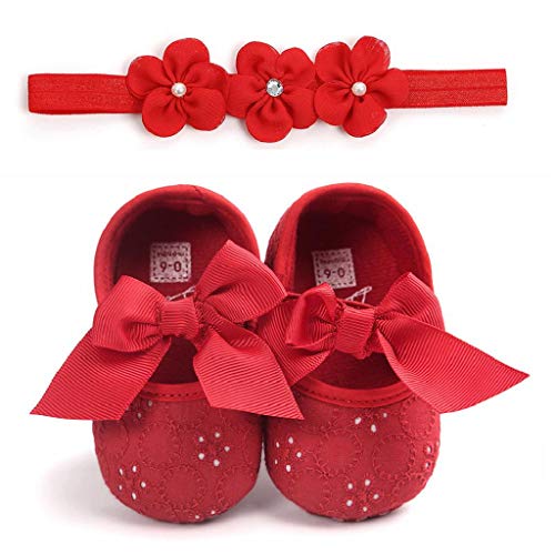 Zapatos Bebé Niña+Diademas SHOBDW Suela Suave Antideslizante Zapatillas Linda Linda Flor Encantadora Zapatos De Princesa Zapatos Bebé Recién Nacida 2019 Zapatos Bebe Primeros Pasos(Rojo,0~6)