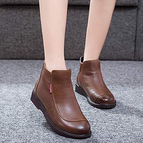 Zapatos cálidos de Invierno para Mujer Botas de Nieve de Plataforma de cuña Impermeables de Cuero Botas de tacón bajo Plano Botín de Tobillo con Cremallera Informal (Color : Brown, Size : 3.5UK)