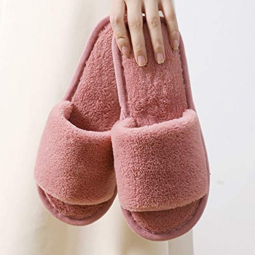 Zapatos caseros zapatillas de interior Invierno Mujeres Casa zapatillas de imitación de piel caliente zapatos de las señoras se deslizan en los Pisos femenino Diapositivas Rosa Negro Cosy Home peludo