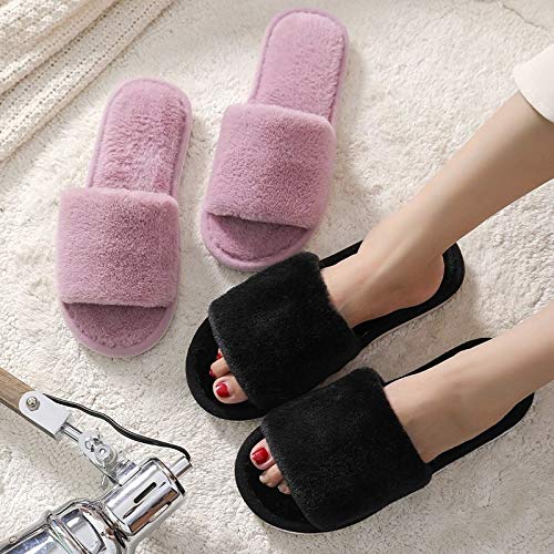 Zapatos caseros zapatillas de interior Invierno Mujeres Casa zapatillas de imitación de piel caliente zapatos de las señoras se deslizan en los Pisos femenino Diapositivas Rosa Negro Cosy Home peludo